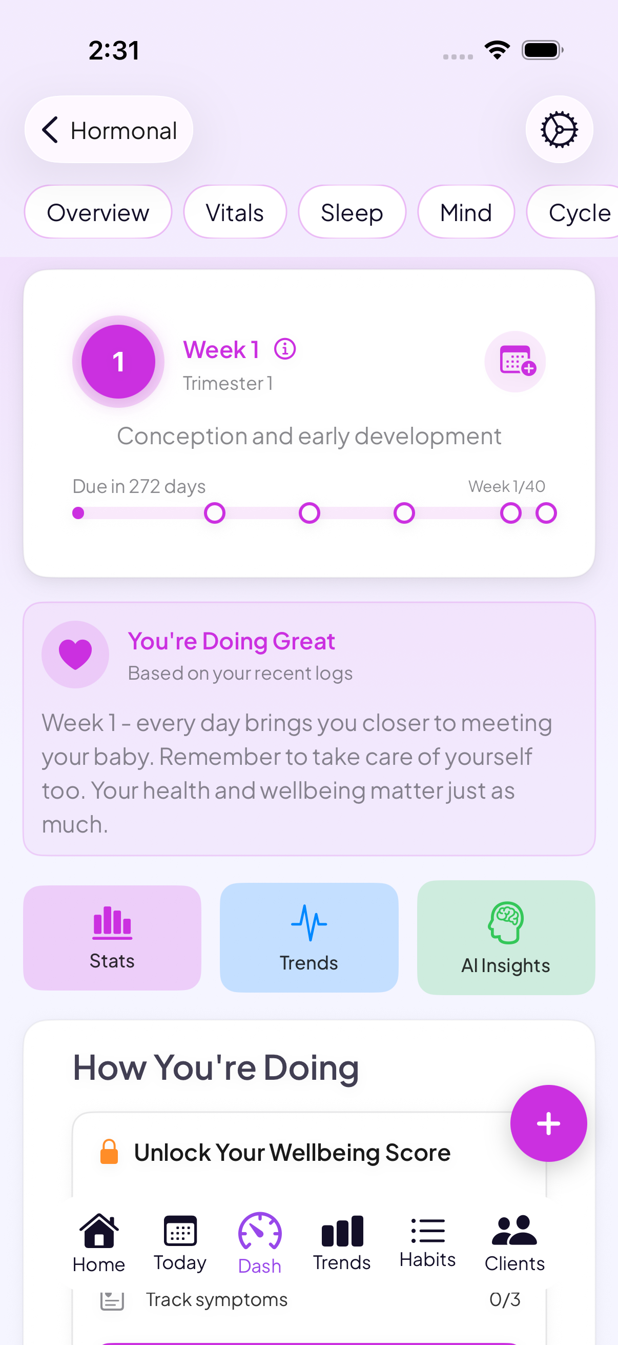 Go Go Gaia app screen showing recovery and symptom tracking