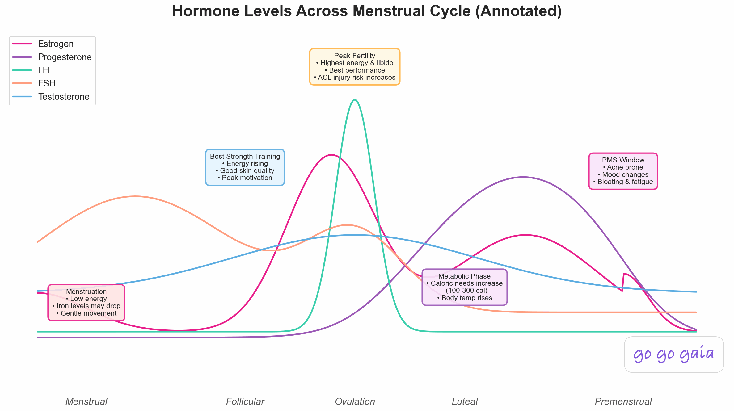 Annotated chart of hormone levels across the menstrual cycle, the same hormones that get manipulated during an egg freezing stim cycle