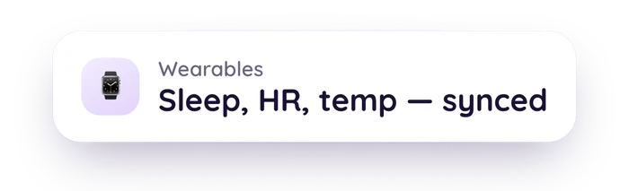 Wearables card reading: sleep, HR, temp synced